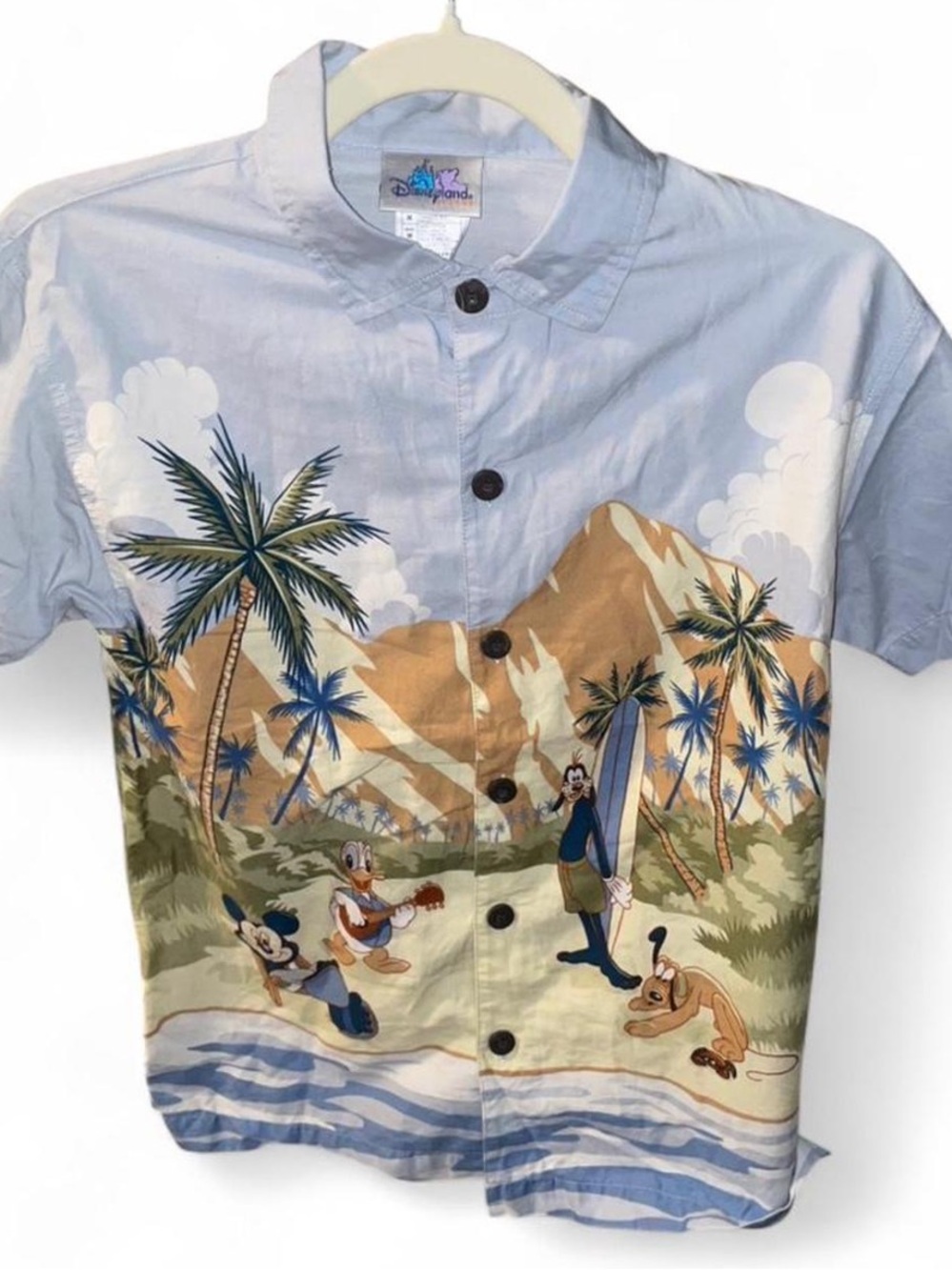 Disney Hawaiian Aloha Shirt Mickey Mouse Goofy Donald Duck Beach Button Up
